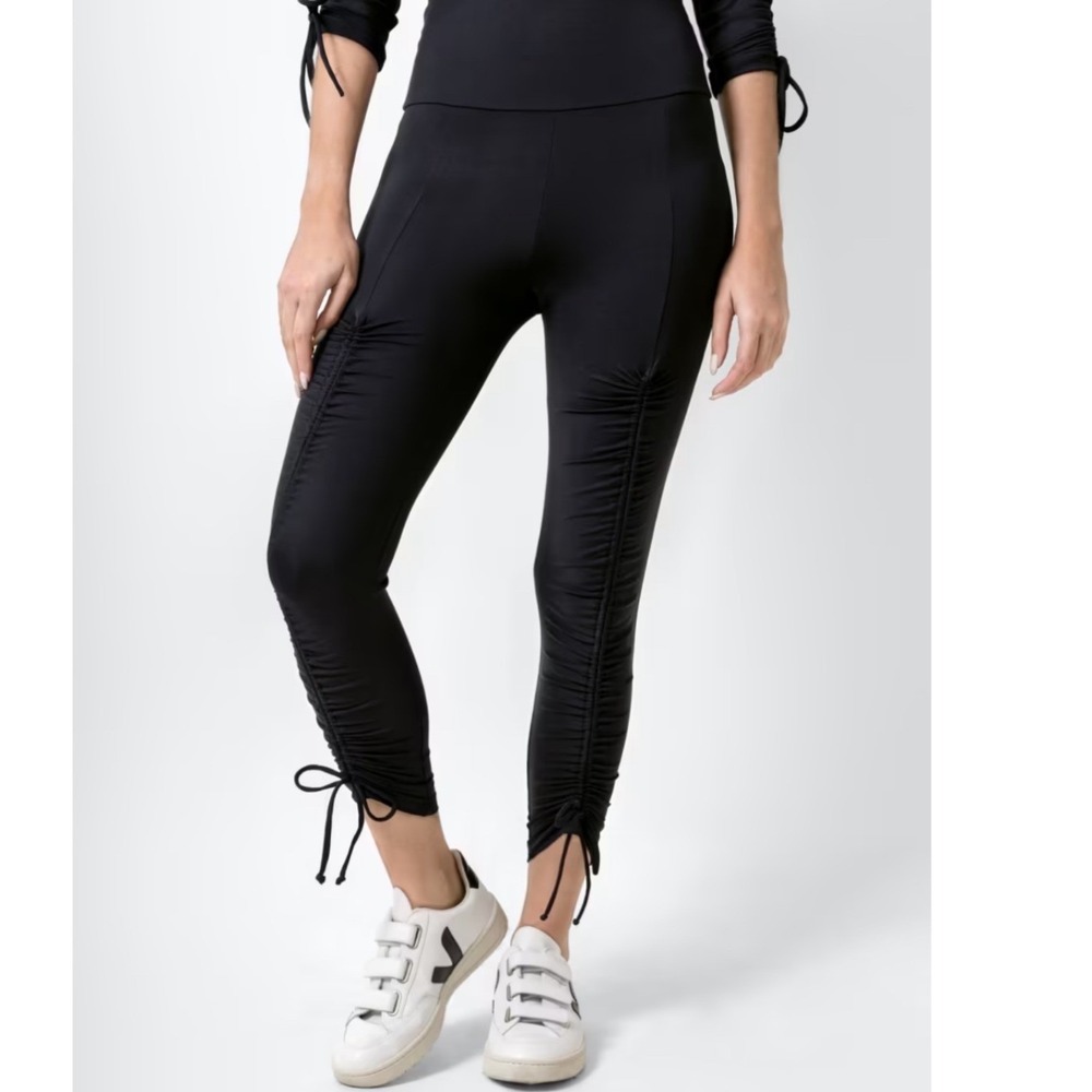 PORT DE BRAS Stelle Ruched Tie Ankle Leggings Black XS